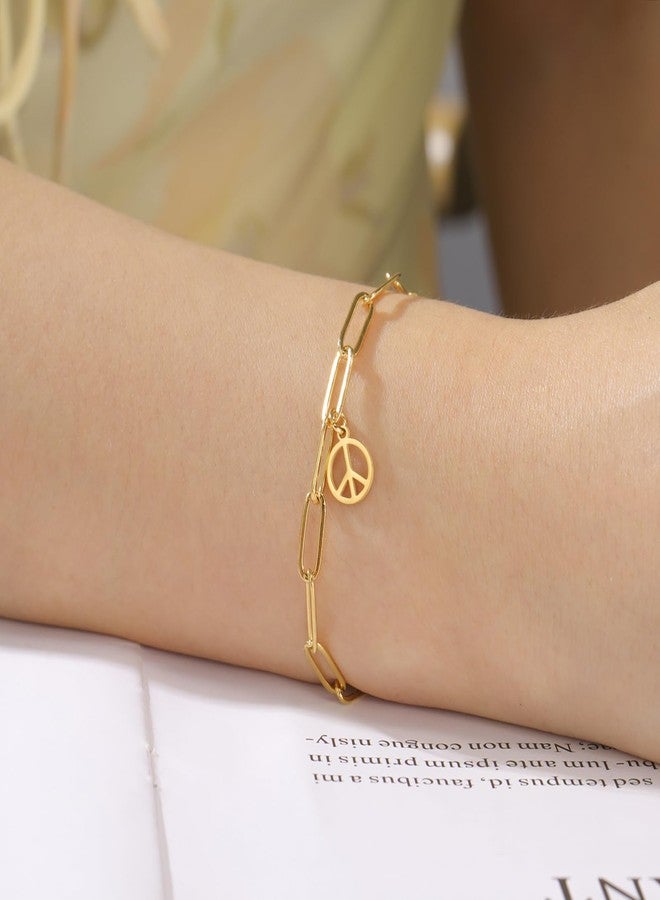 UNIFT Peace Sign Bracelet Anklet for Women Men Stainless Steel Hippie Style Peace Love Sign Symbol Paperclip Chain Bracelets Anklet Party Dressing Accessories for 60s or 70s (gold) - Image 2